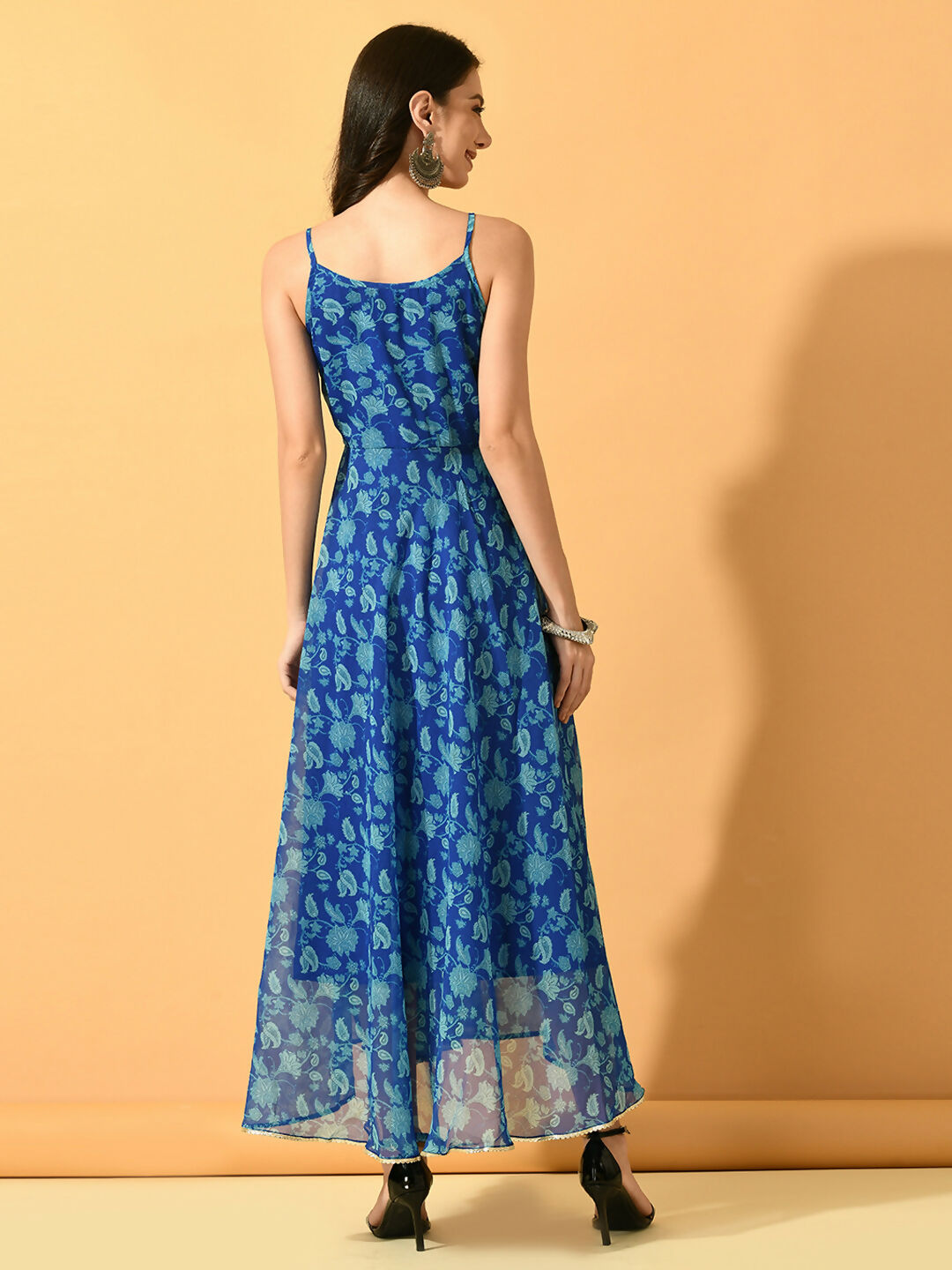 Myshka Women's Blue Fit and Flare Party Dress