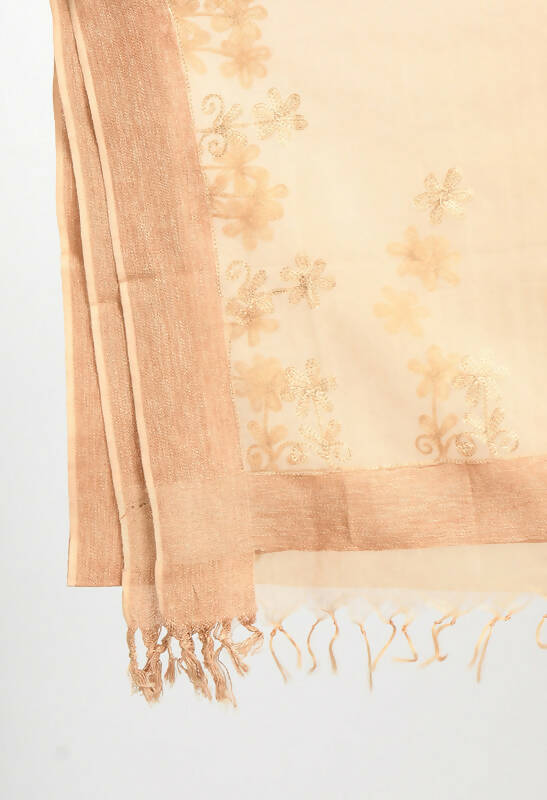 Mominos Fashion Moeza Women's Orgenza All Over Chikan Work Golden Dupatta