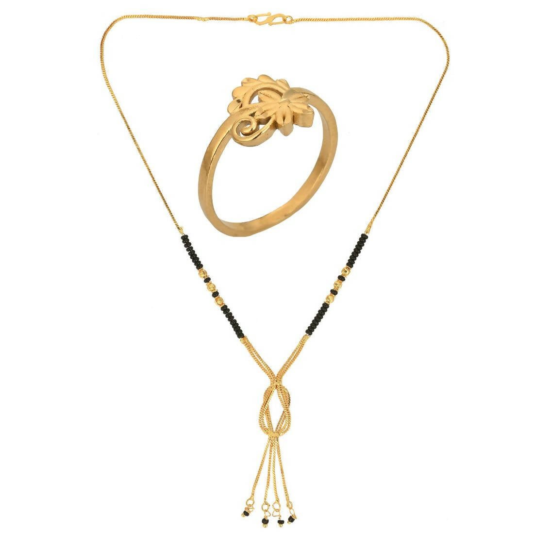 AanyaCentric Gold-Polished Mangalsutra & Ring Set