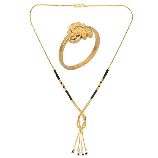 AanyaCentric Gold-Polished Mangalsutra & Ring Set