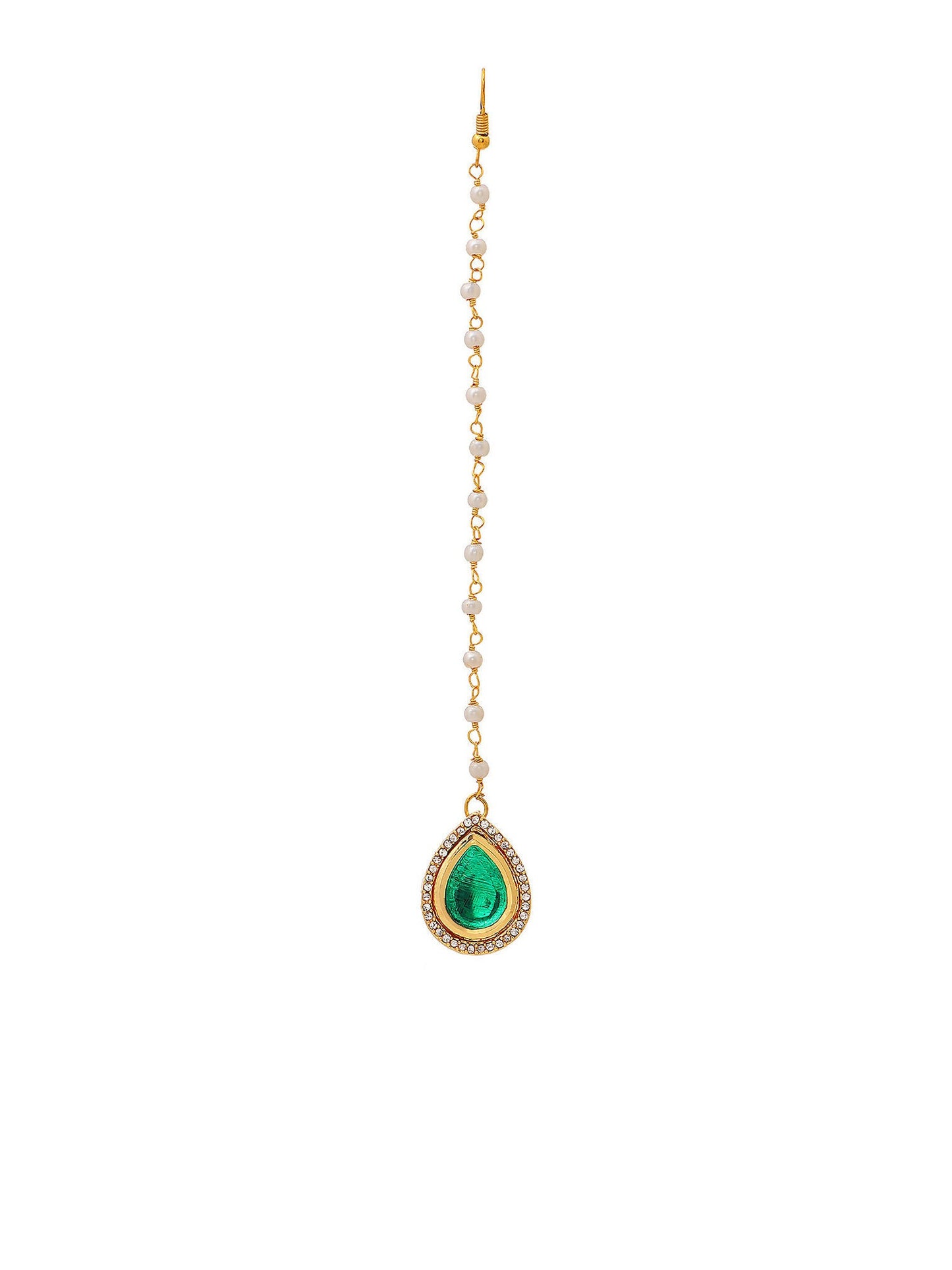 Ruby Raang Tear Drop Green Meenakari with Diamond Maang Tikka