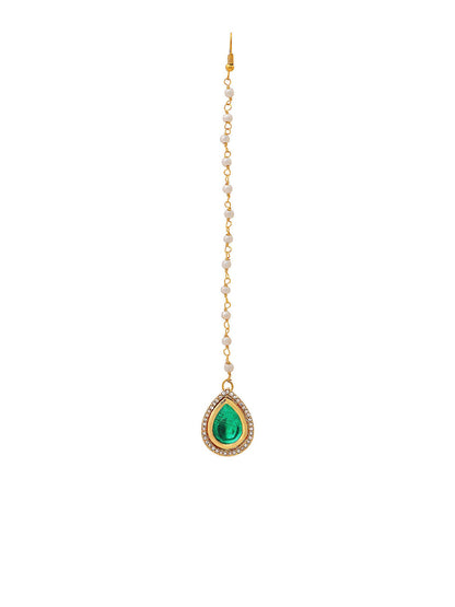 Ruby Raang Tear Drop Green Meenakari with Diamond Maang Tikka