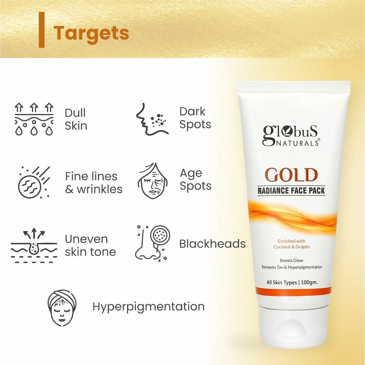 Globus Naturals Gold Radiance Anti Ageing & Brightening Face Pack