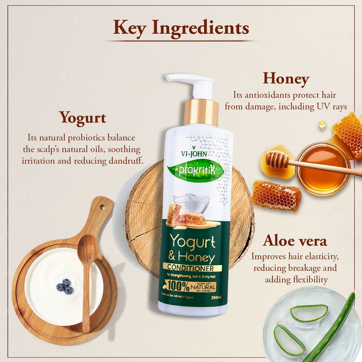 VI-JOHN Prakritik Yogurt & Honey Conditioner, Restores Hair Moisture, Made With Natural Bio-Active