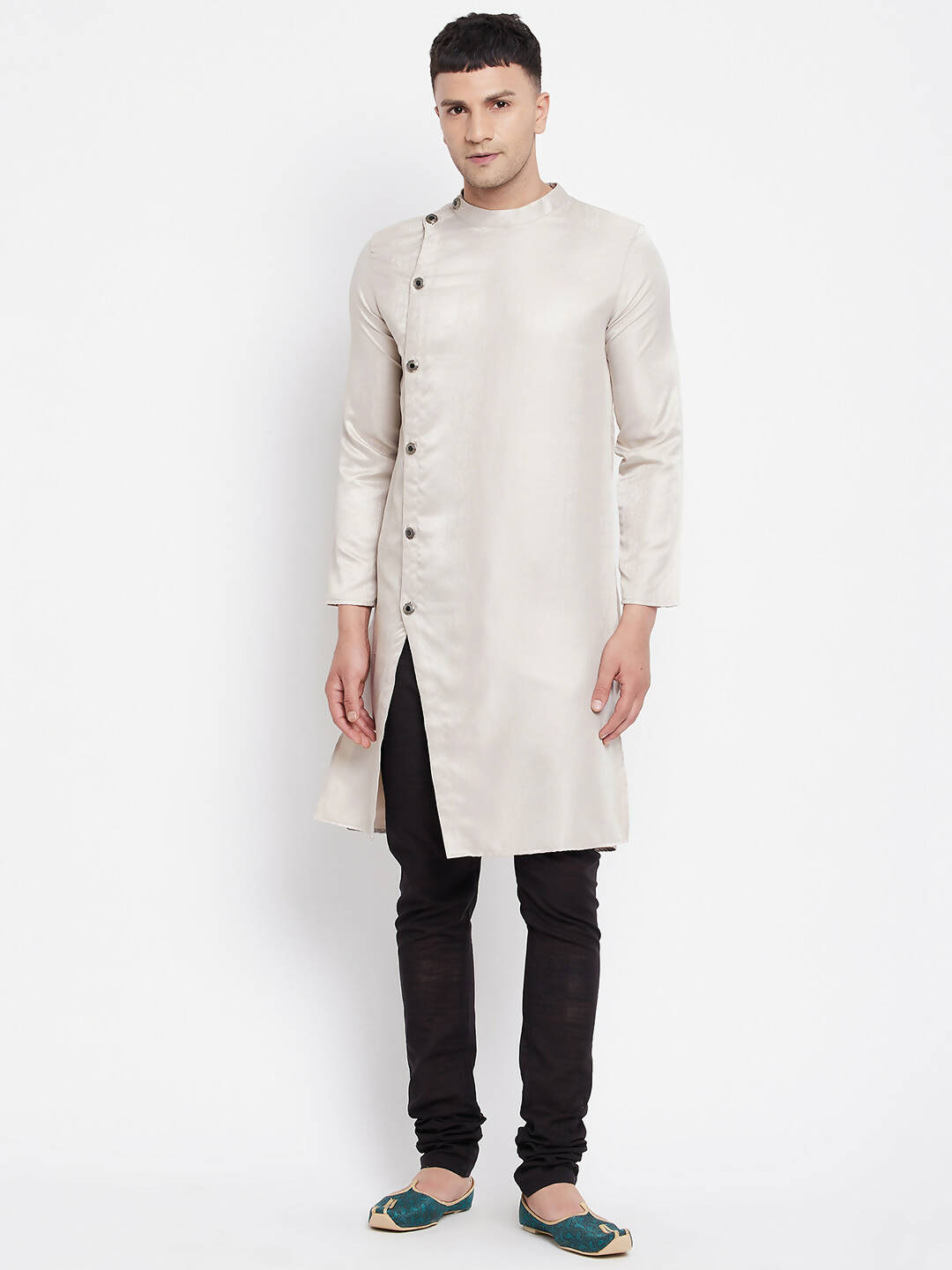 Even Apparels Beige Rayon Men's Sherwani Kurta With Asymetrical Cut