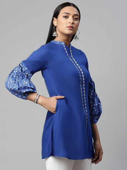 Ahalyaa Women Blue Pure Cotton Printed Tunic