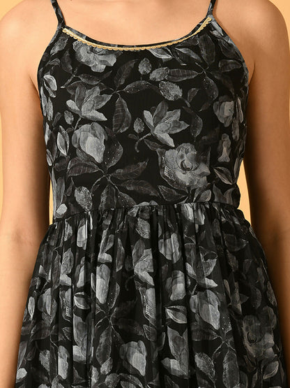 Myshka Women's Black Fit and Flare Party Dress