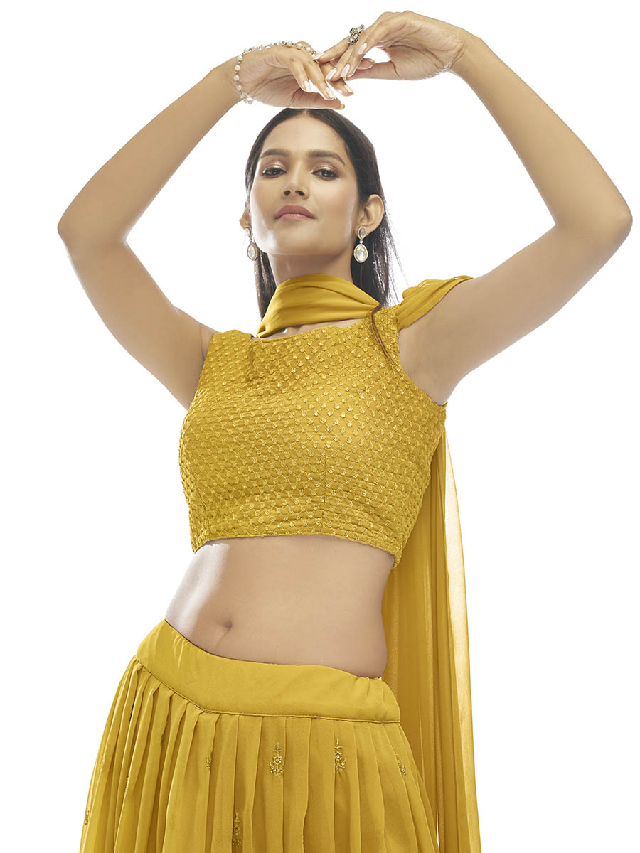 Myra Musturd Georgette Embroidered Designer Lehenga