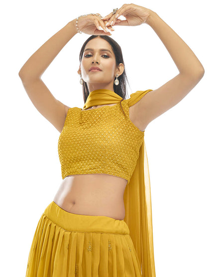 Myra Musturd Georgette Embroidered Designer Lehenga