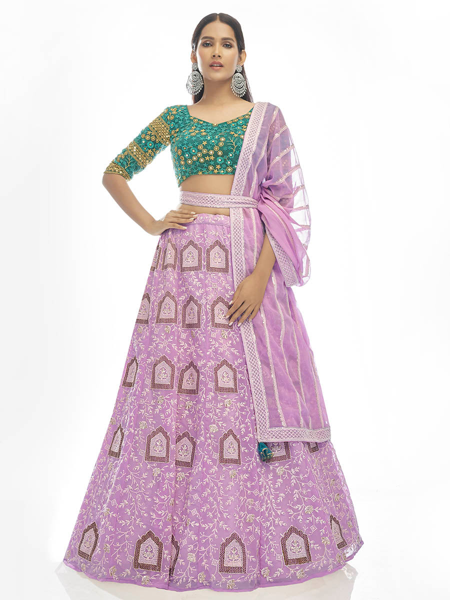 Myra Lilac Georgette Embroidered Designer Lehenga
