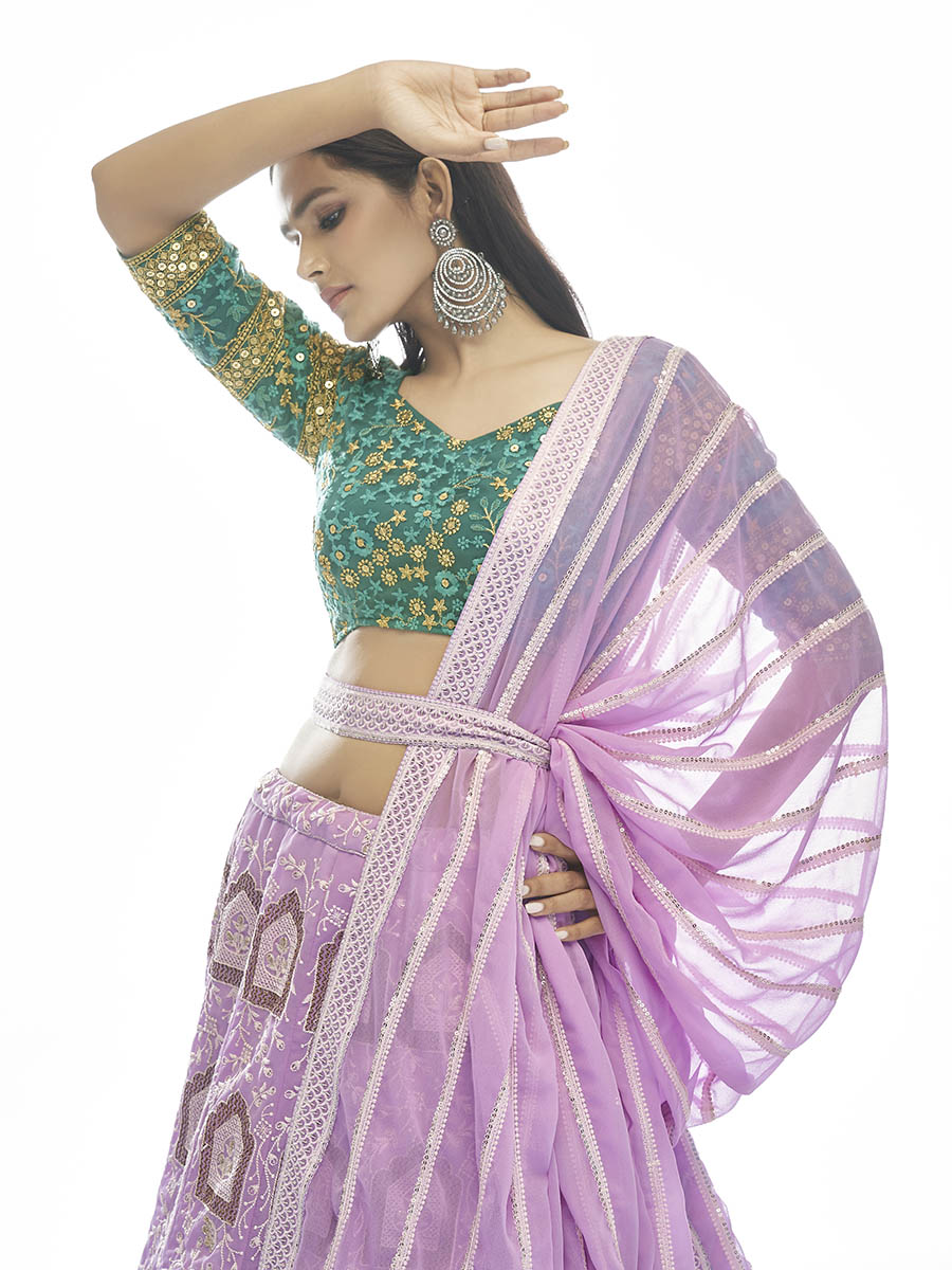 Myra Lilac Georgette Embroidered Designer Lehenga