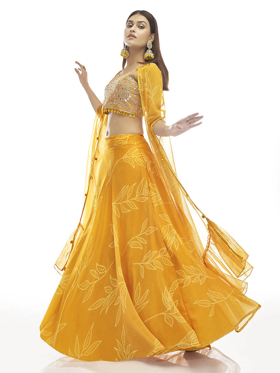 Myra Musturd Organza Embroidered Designer Lehenga