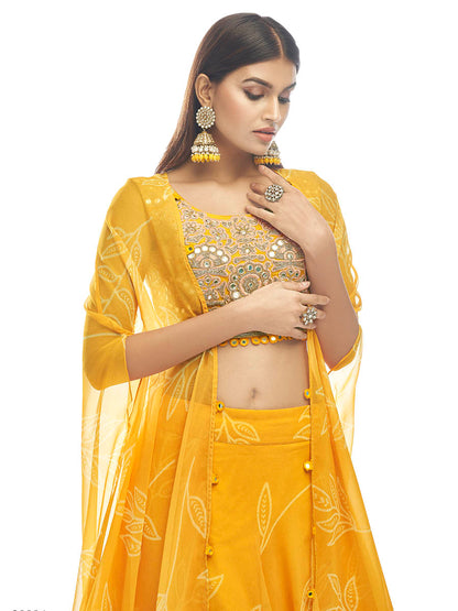 Myra Musturd Organza Embroidered Designer Lehenga