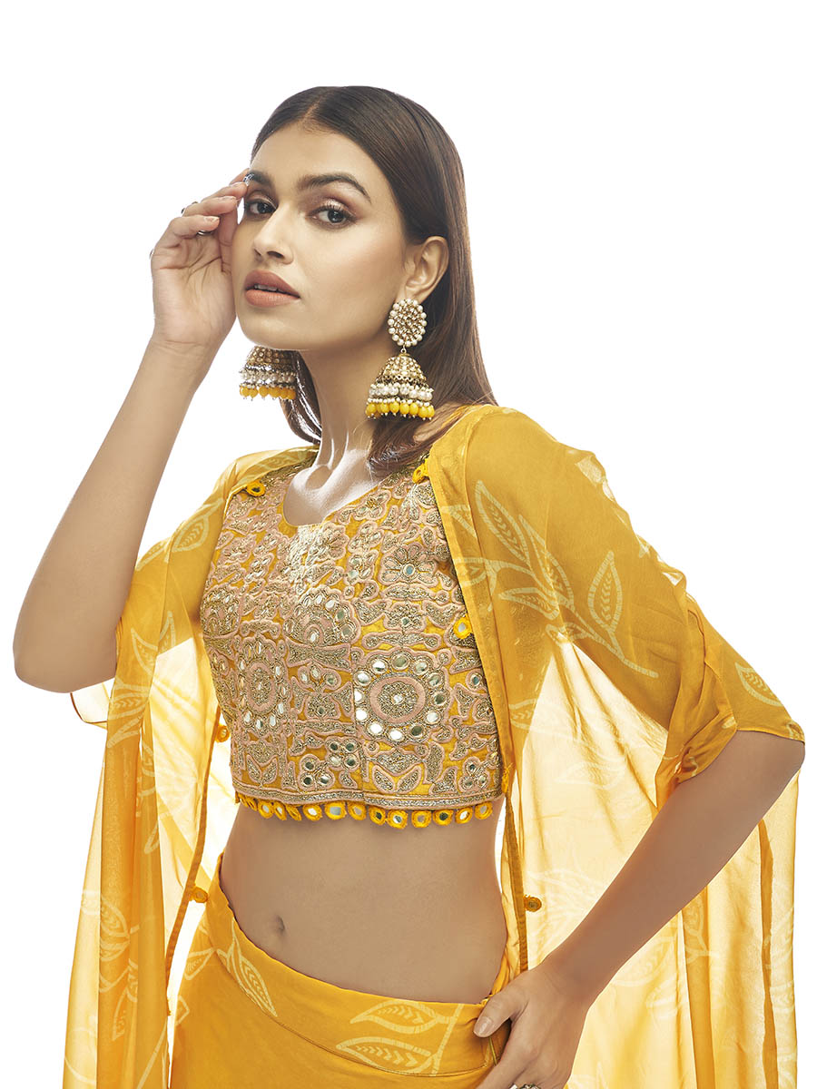 Myra Musturd Organza Embroidered Designer Lehenga