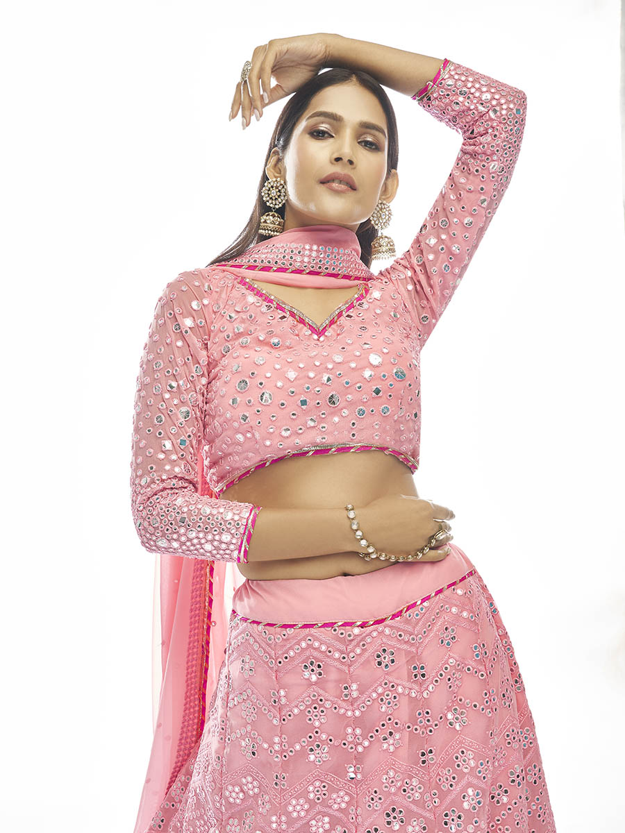Myra Baby Pink Georgette Embroidered Designer Lehenga