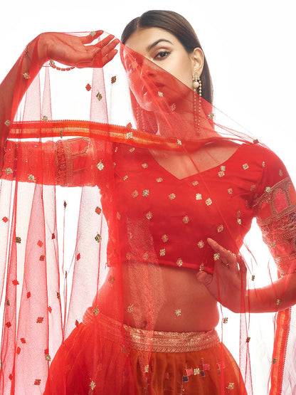 Myra Musturd Satin Georgette Embroidered Designer Lehenga