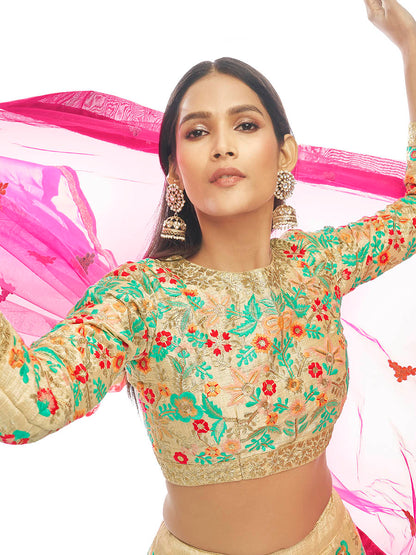Myra Cream Art Silk Embroidered Designer Lehenga