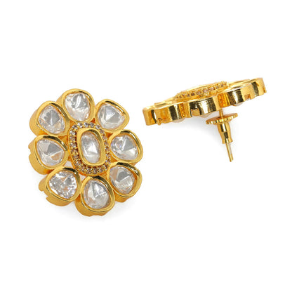Oversized Round Kundan Studs (Gold) - Ruby Raang