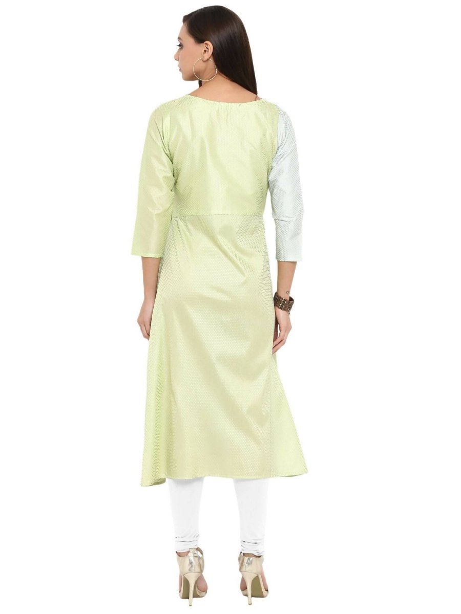 Ahalyaa Women Lime Green & Off-White Printed A-Line Kurta