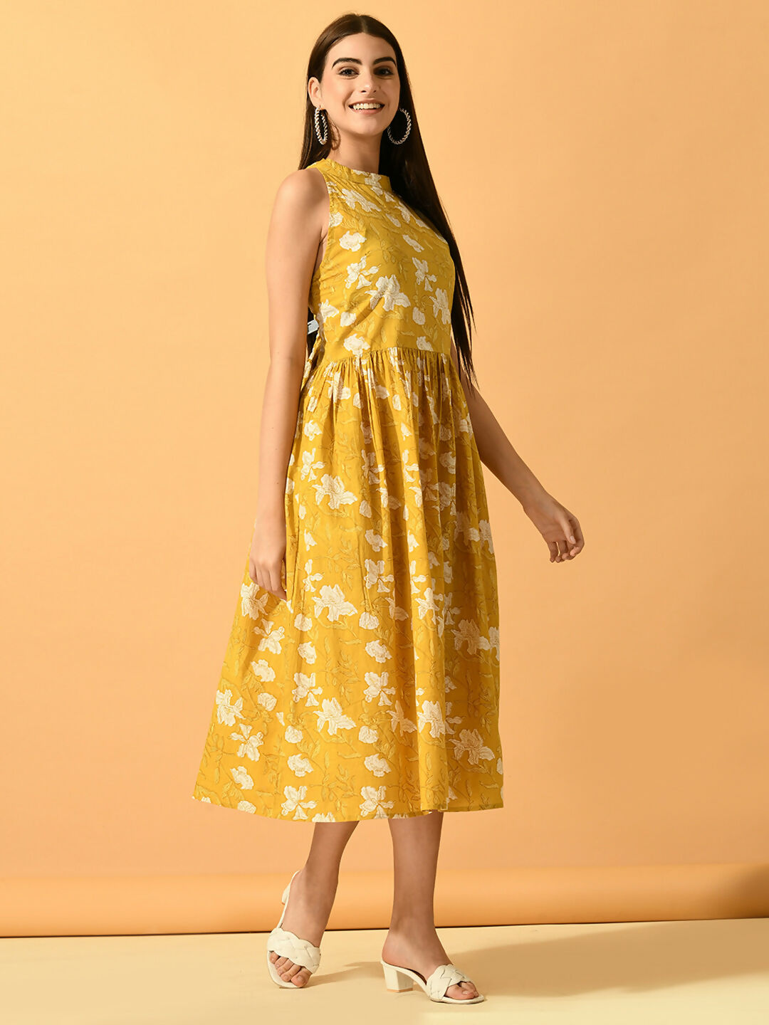 Myshka Women's Yellow Fit and Flare Party Dress