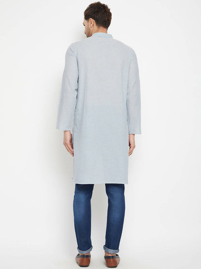 Even Apparels Grey Pure Cotton Men's Long Kurta With Band Collar