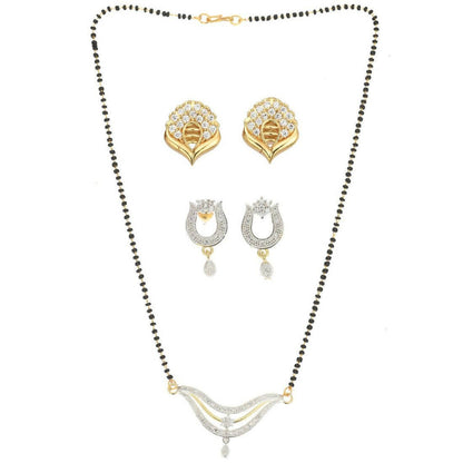 AanyaCentric Gold-Polished Mangalsutra with Pendant, 2 Pair Earrings