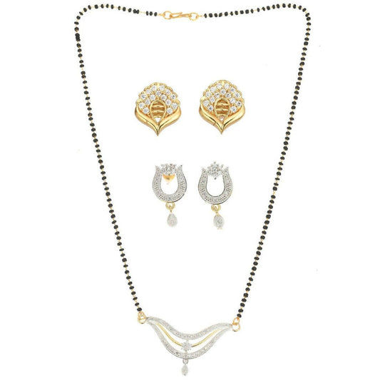 AanyaCentric Gold-Polished Mangalsutra with Pendant, 2 Pair Earrings