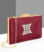Joban Fashion Luxurious Satin Evening Clutch With Detachable Chain Strap - Maroon