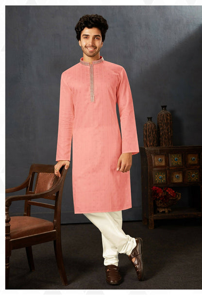 Joban Fashion Baby Pink Cotton Kurta Pyjama