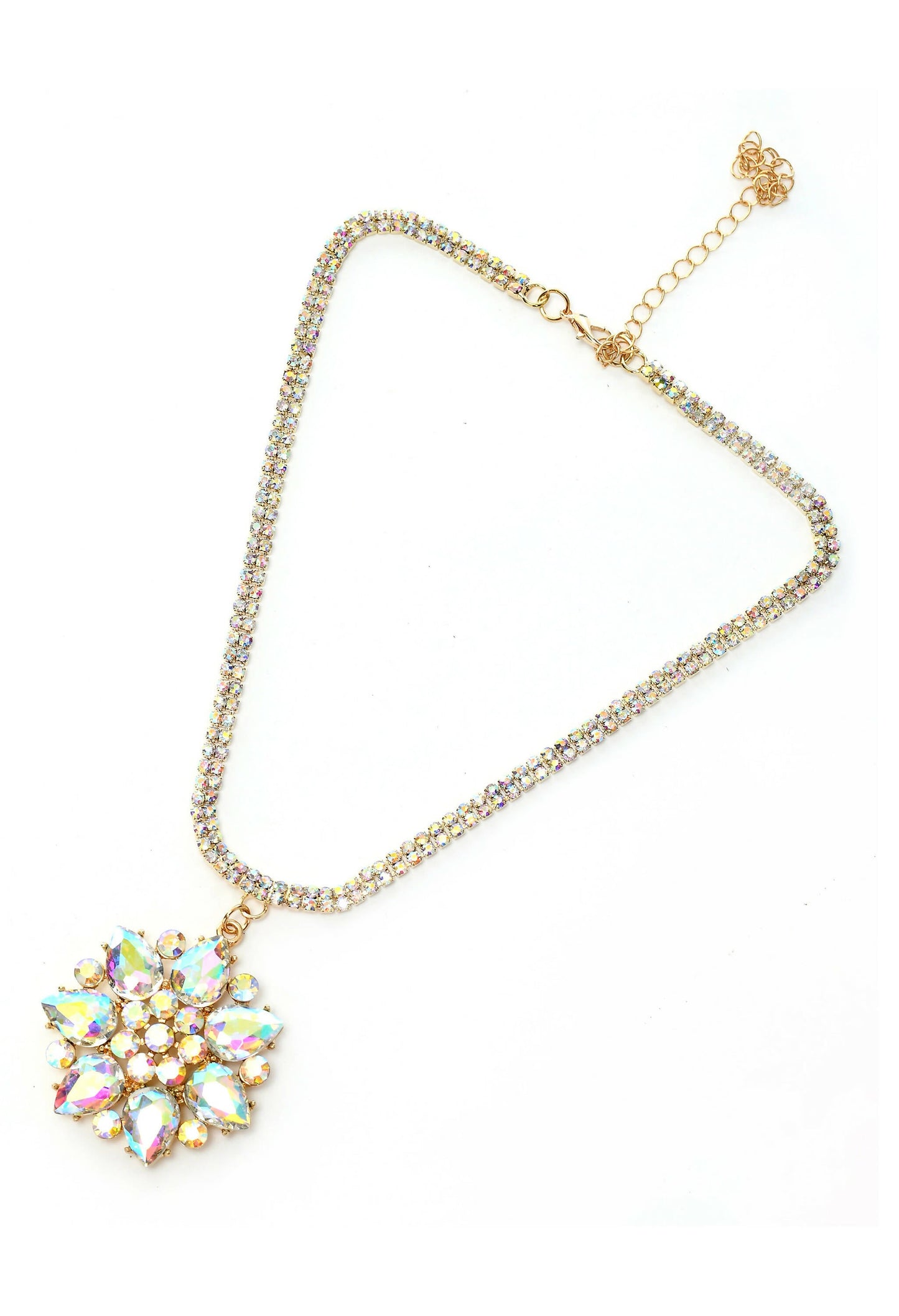Mominos Fashion Johar Kamal Statement Gold-Polished Finish AD Stone Long Necklace For Women (White)