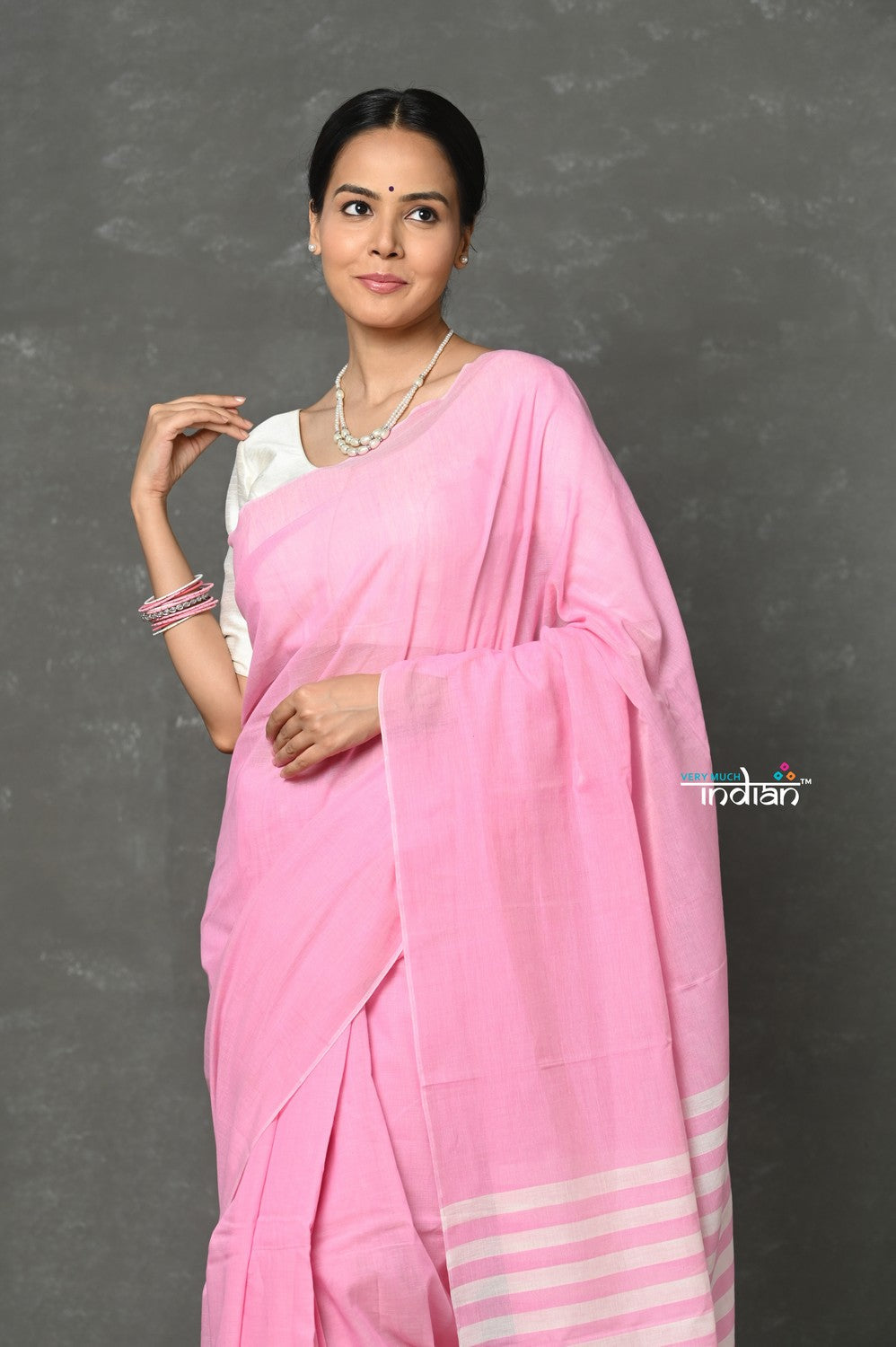 Very Much Indian Pure Mul Cotton Handloom Saree - Feather Pink