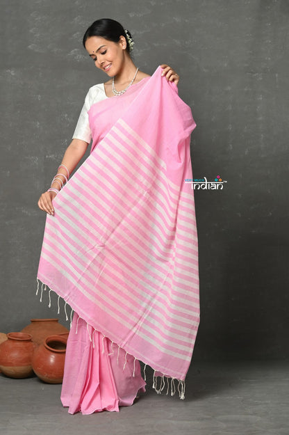 Very Much Indian Pure Mul Cotton Handloom Saree - Feather Pink