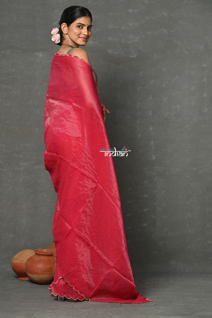 Very Much Indian Mul Cotton Zari Design Handloom Woven Saree - Rani Pink