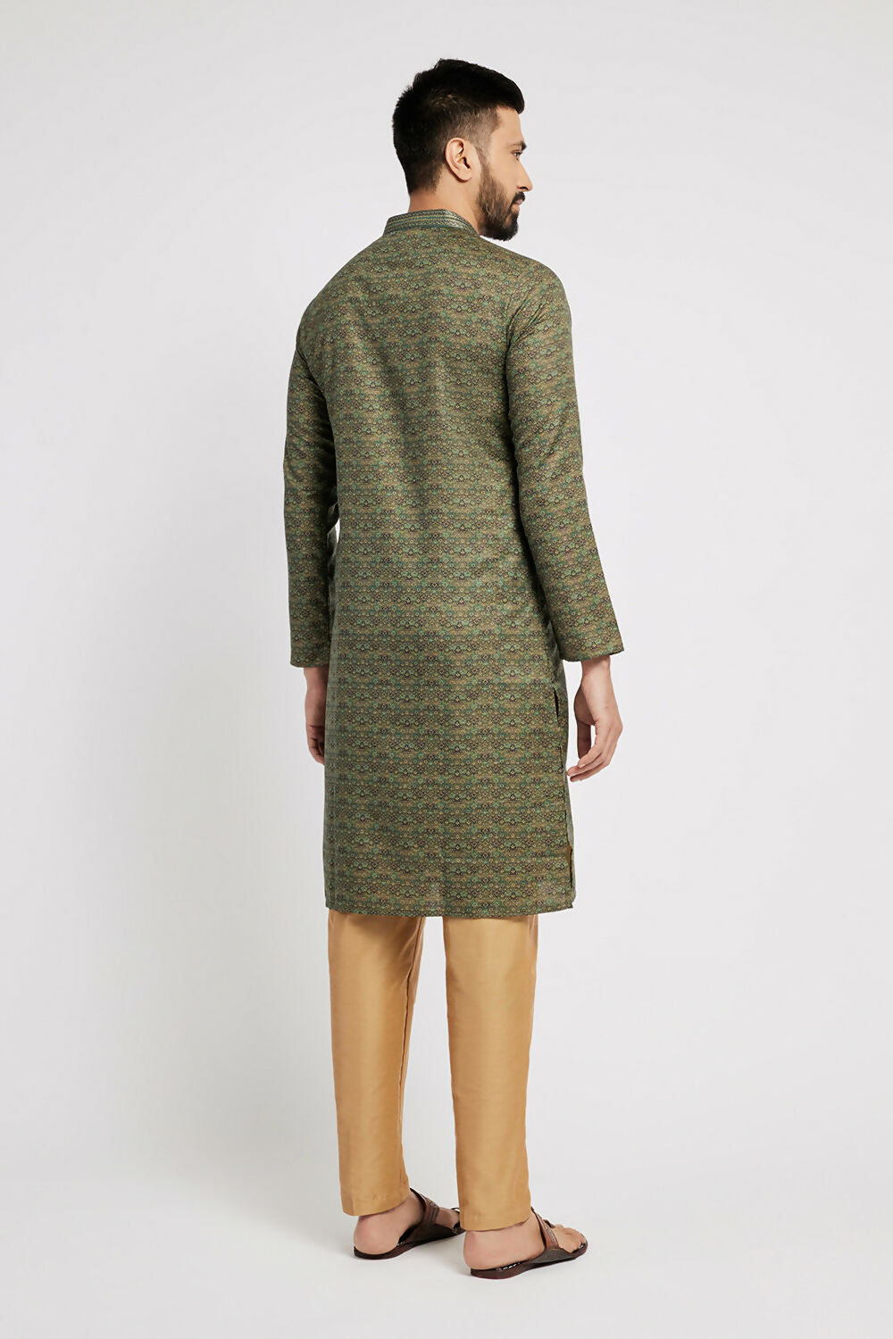Ethnic India Green Men's Kurta Abstract Polyester