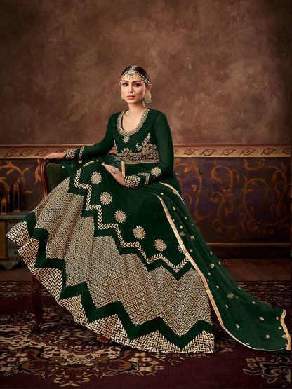 Myra Deep Green Real Georgette Embroidered Anarkali Suit
