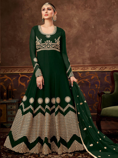 Myra Deep Green Real Georgette Embroidered Anarkali Suit