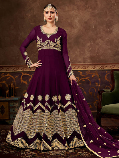 Myra Wine Real Georgette Embroidered Anarkali Suit (HO1103)