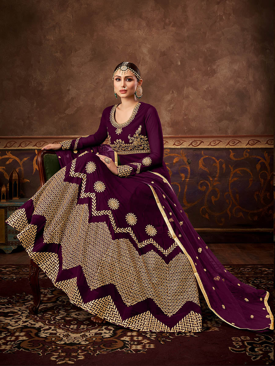 Myra Wine Real Georgette Embroidered Anarkali Suit (HO1103)
