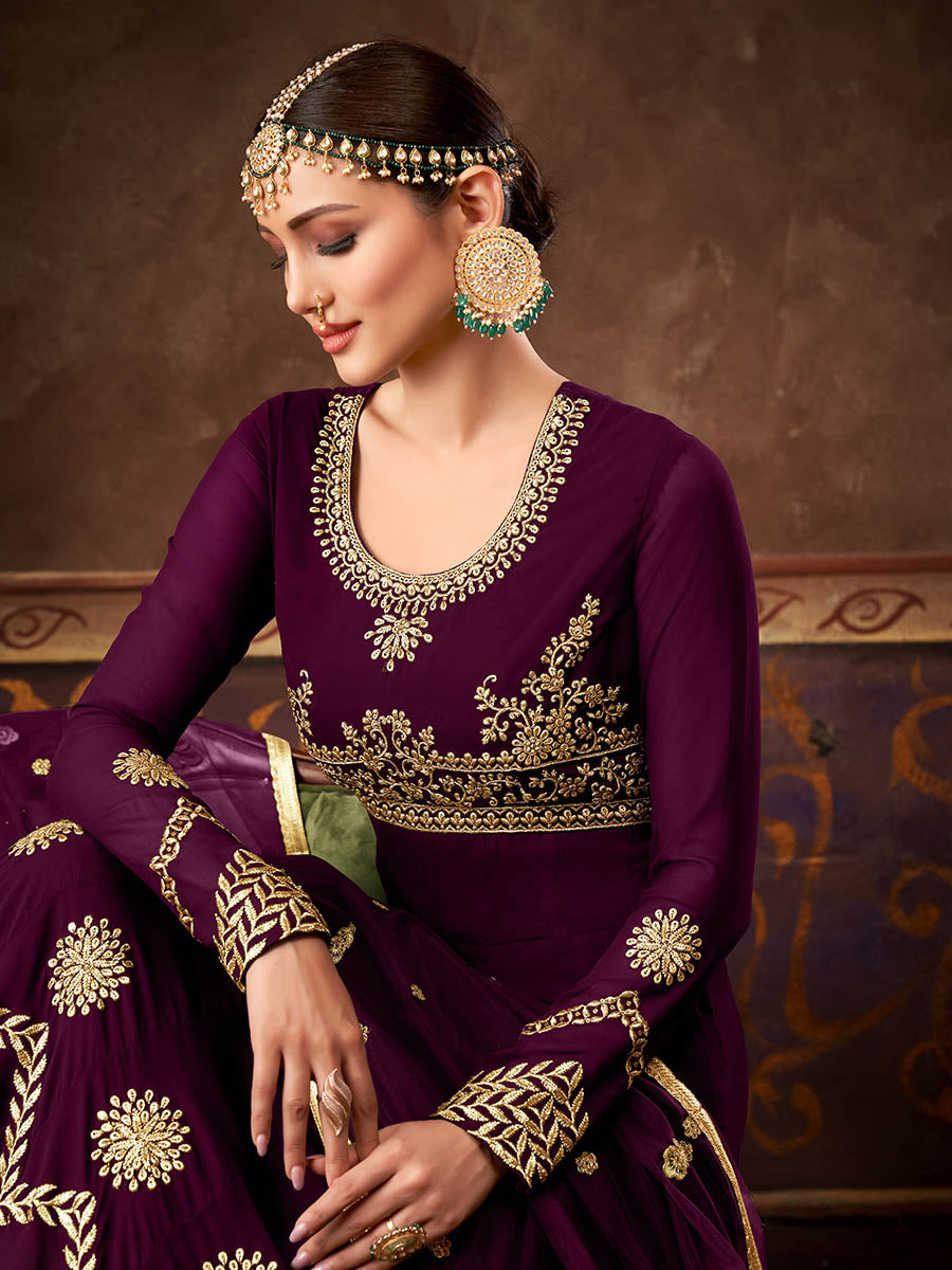 Myra Wine Real Georgette Embroidered Anarkali Suit (HO1103)