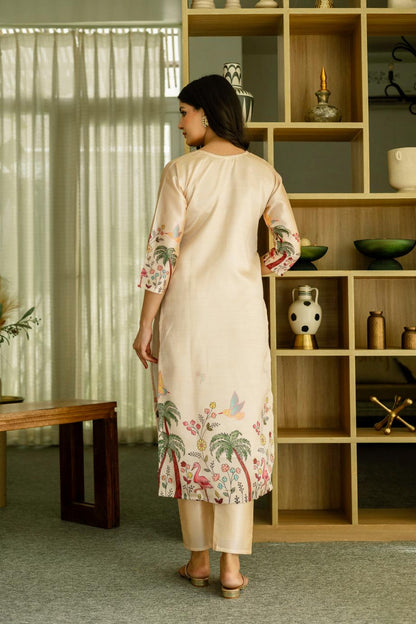 The52 Women's Beautiful Viscose Assam Silk Embroidered Straight Kurta with Pant And Dupatta Set