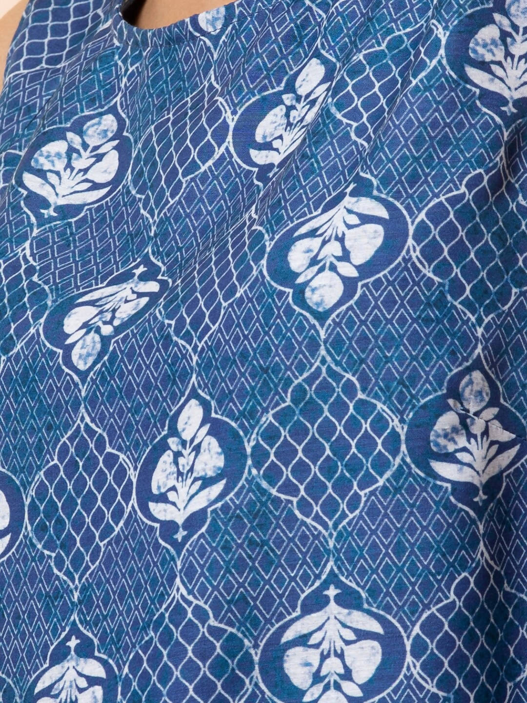 Indya Blue & White Printed A-Line Kurta