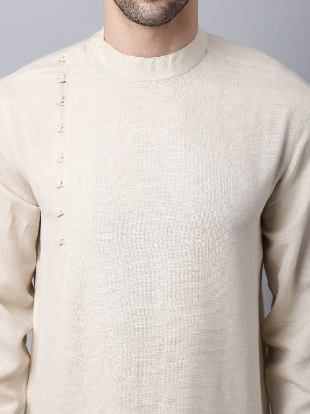 Even Apparels Cream Pure Cotton Men's Kurta With Side Placket