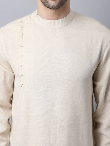 Even Apparels Cream Pure Cotton Men's Kurta With Side Placket