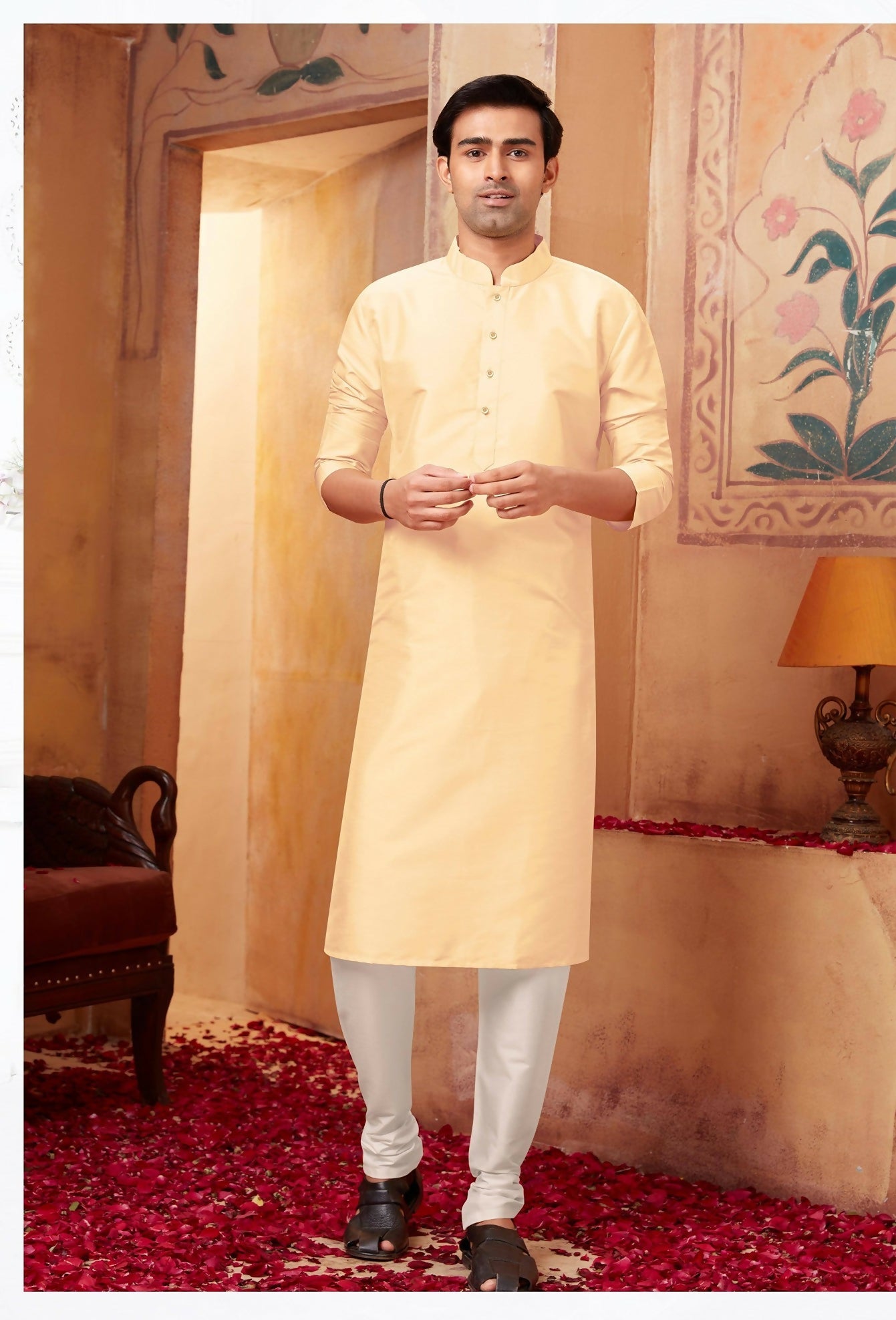 Joban Fashion Light Beige Art Silk Kurta Pyjama