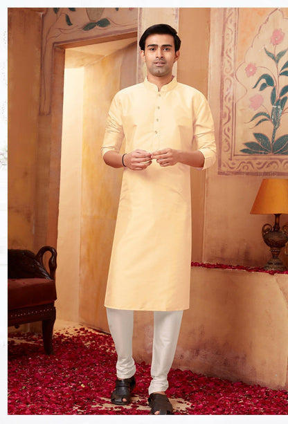 Joban Fashion Light Beige Art Silk Kurta Pyjama