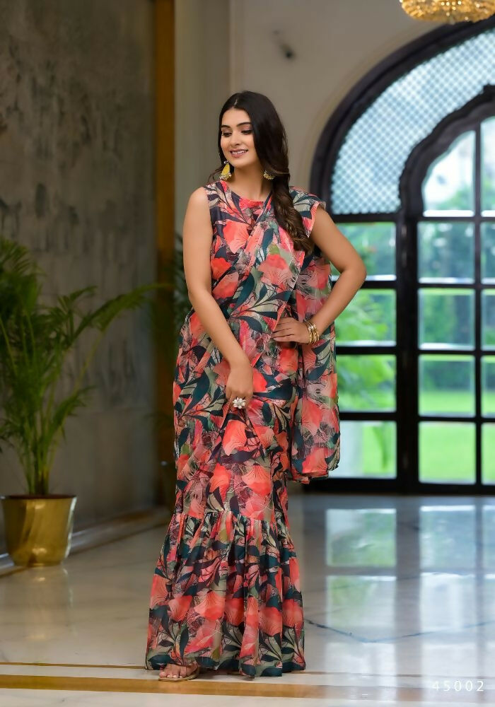 Partywear Designer Green Slime Georgette Fancy Saree - Anbazaar