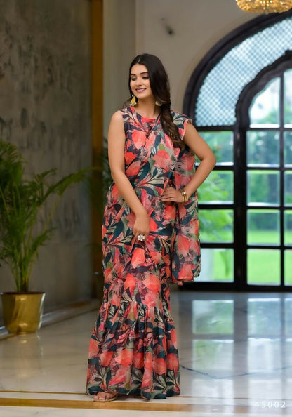Partywear Designer Green Slime Georgette Fancy Saree - Anbazaar