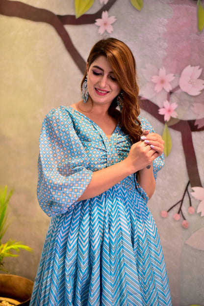 Casual Designer Sky Cotton Silk Gown - Anbazaar