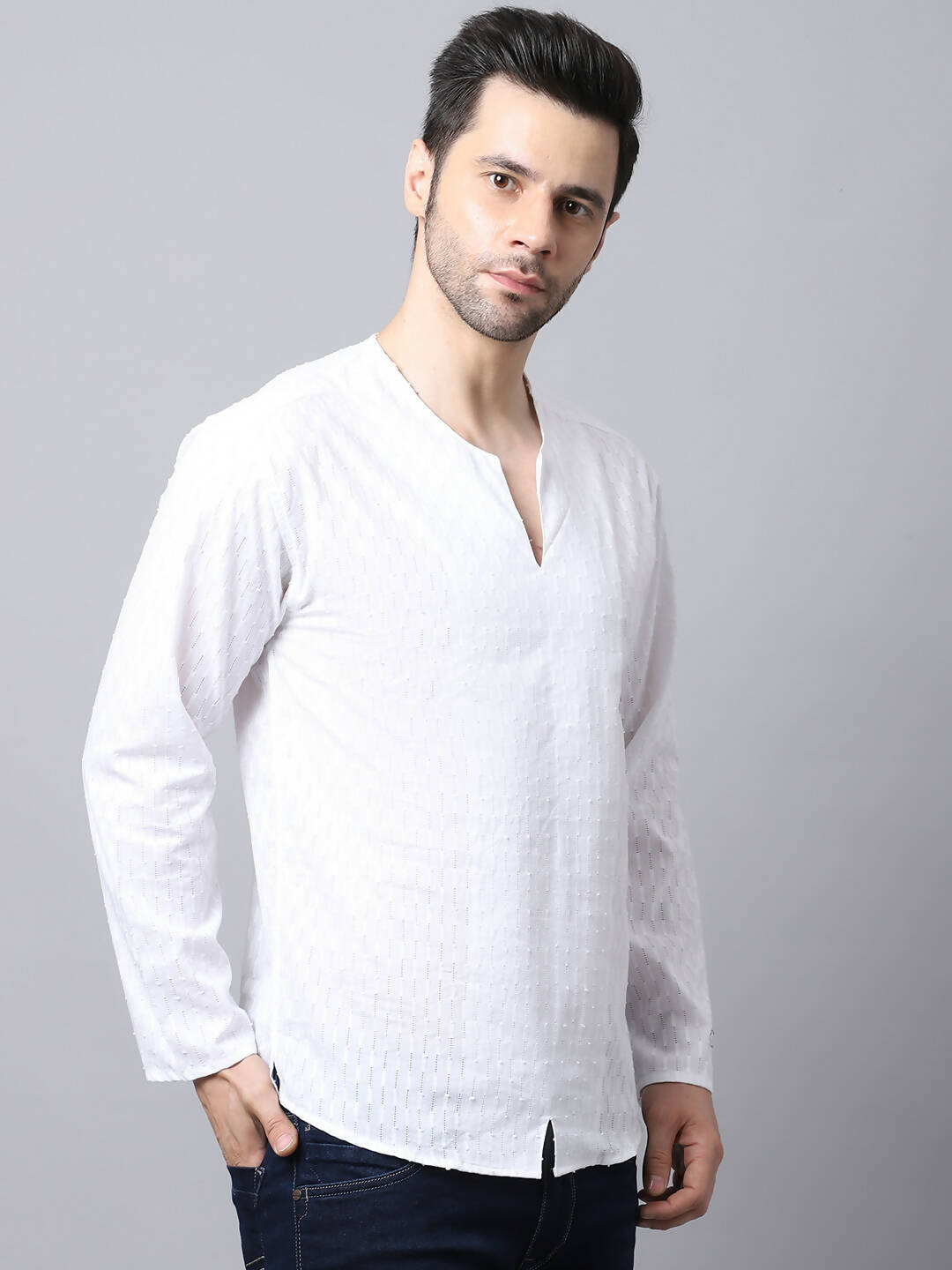 Even Apparels White Pure Cotton Embroided Men's Kurta (STR078)