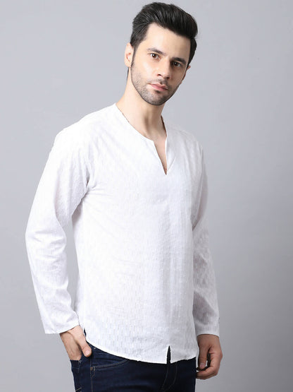 Even Apparels White Pure Cotton Embroided Men's Kurta (STR078)
